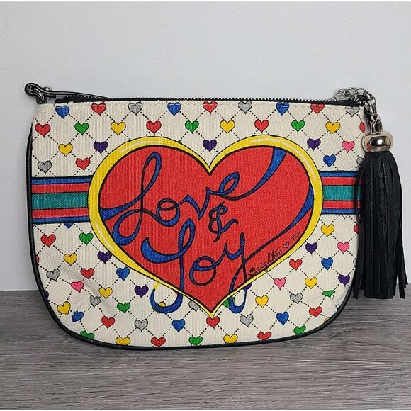 Brighton Love & Joy Canvas Crossbody Bag Multicolor Hearts Bows - Picture 1 of 10